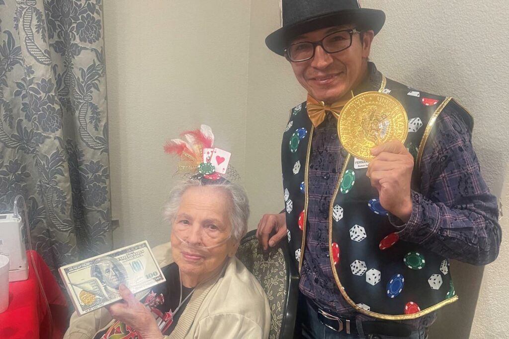 Arabella of Kilgore | Senior resident enjoying casino-themed party