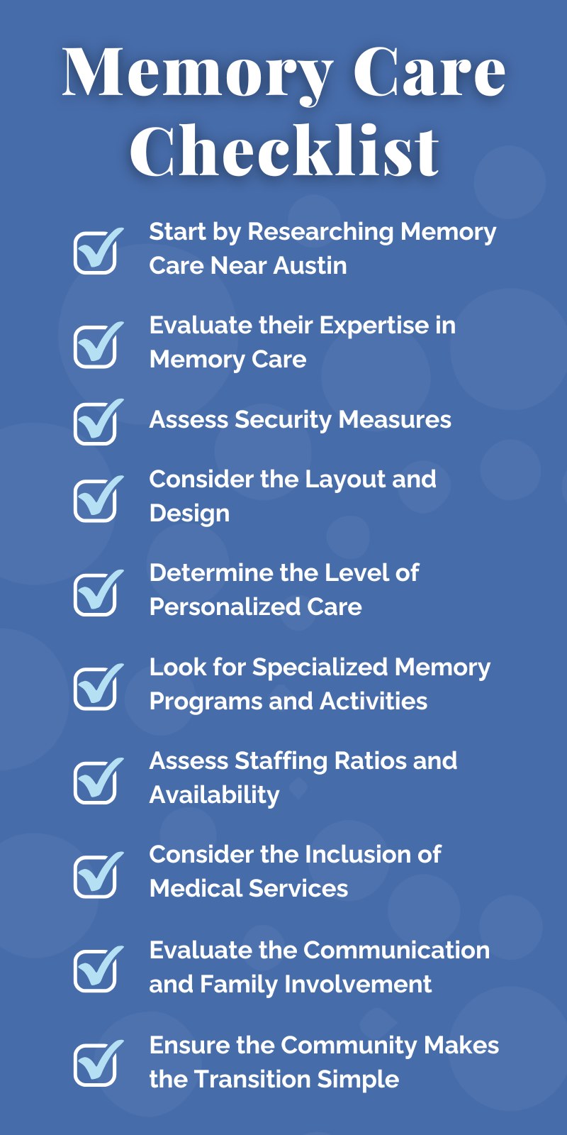 Double Creek | Memory care checklist infographic