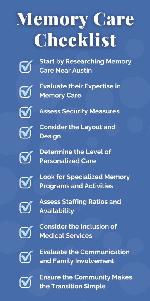 Double Creek | Memory care checklist infographic